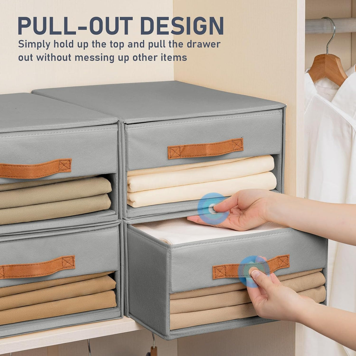 Closet Organizers and Storage - Fabric Bins with Drawers for Closet Foldable Clothes Organizers with Clear Window, Stackable Storage Drawers Units for Bedroom, Living Room, Grey