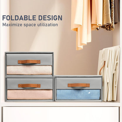 Closet Organizers and Storage - Fabric Bins with Drawers for Closet Foldable Clothes Organizers with Clear Window, Stackable Storage Drawers Units for Bedroom, Living Room, Grey