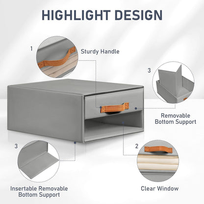 Closet Organizers and Storage - Fabric Bins with Drawers for Closet Foldable Clothes Organizers with Clear Window, Stackable Storage Drawers Units for Bedroom, Living Room, Grey