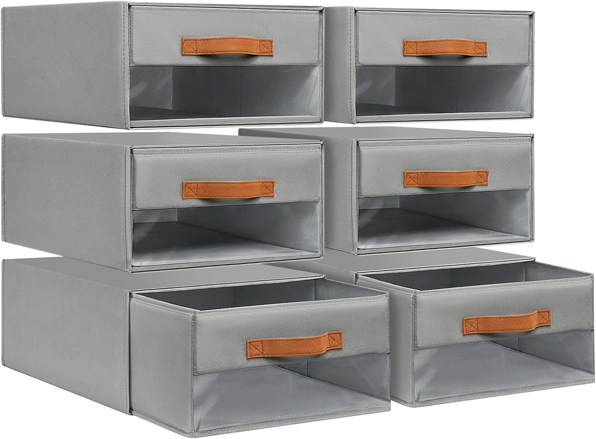 Closet Organizers and Storage - Fabric Bins with Drawers for Closet Foldable Clothes Organizers with Clear Window, Stackable Storage Drawers Units for Bedroom, Living Room, Grey