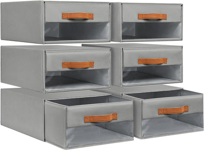 Closet Organizers and Storage - Fabric Bins with Drawers for Closet Foldable Clothes Organizers with Clear Window, Stackable Storage Drawers Units for Bedroom, Living Room, Grey