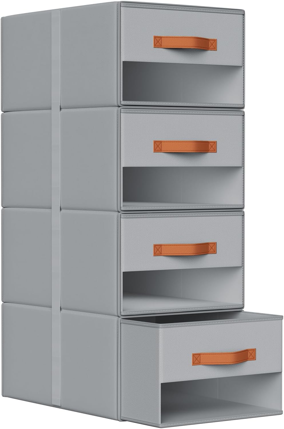 Closet Organizers and Storage - Fabric Bins with Drawers for Closet Foldable Clothes Organizers with Clear Window, Stackable Storage Drawers Units for Bedroom, Living Room, Grey
