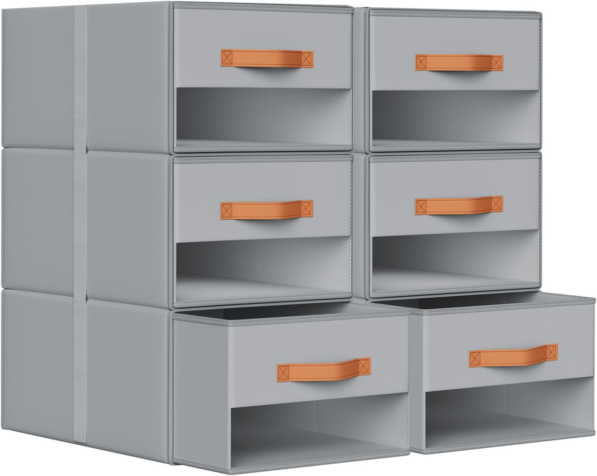 Closet Organizers and Storage - Fabric Bins with Drawers for Closet Foldable Clothes Organizers with Clear Window, Stackable Storage Drawers Units for Bedroom, Living Room, Grey