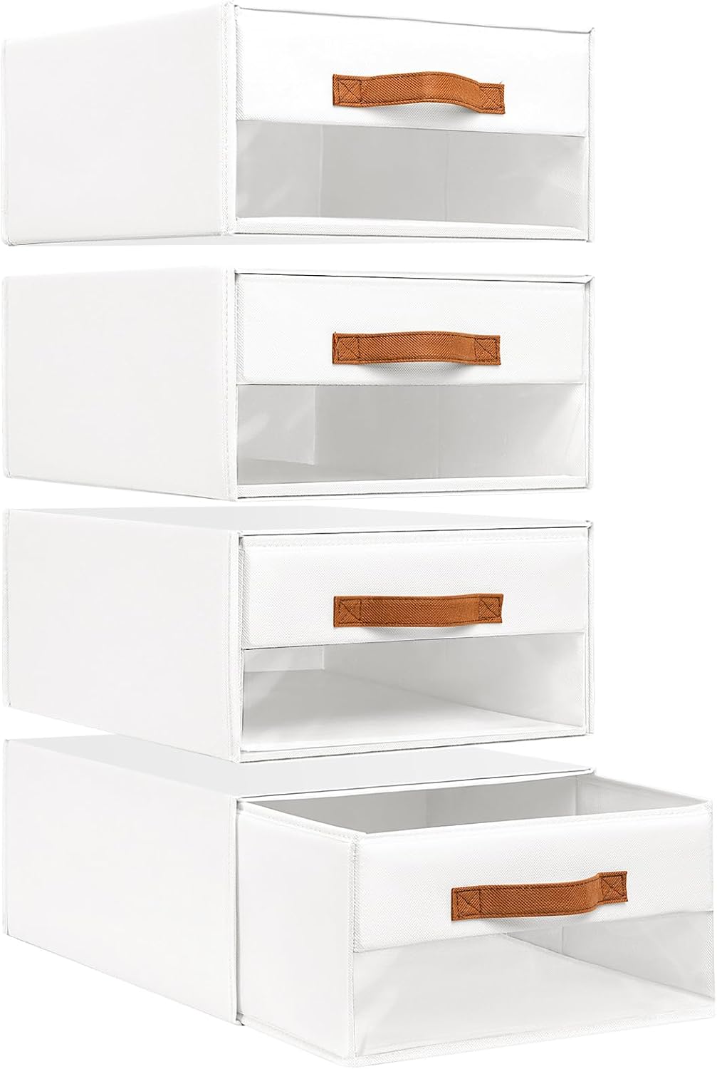 Closet Organizers and Storage - Fabric Bins with Drawers for Closet Foldable Clothes Organizers with Clear Window, Stackable Storage Drawers Units for Bedroom, Living Room, Grey