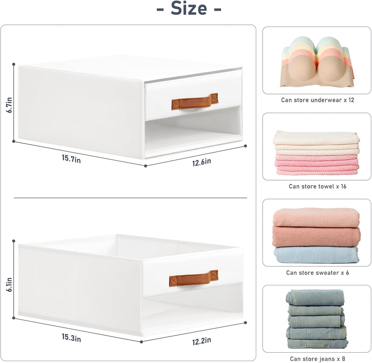 Closet Organizers and Storage - Fabric Bins with Drawers for Closet Foldable Clothes Organizers with Clear Window, Stackable Storage Drawers Units for Bedroom, Living Room, Grey