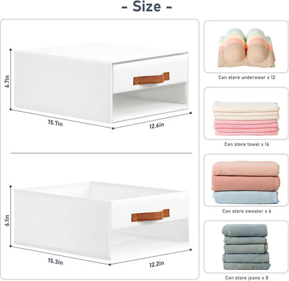 Closet Organizers and Storage - Fabric Bins with Drawers for Closet Foldable Clothes Organizers with Clear Window, Stackable Storage Drawers Units for Bedroom, Living Room, Grey