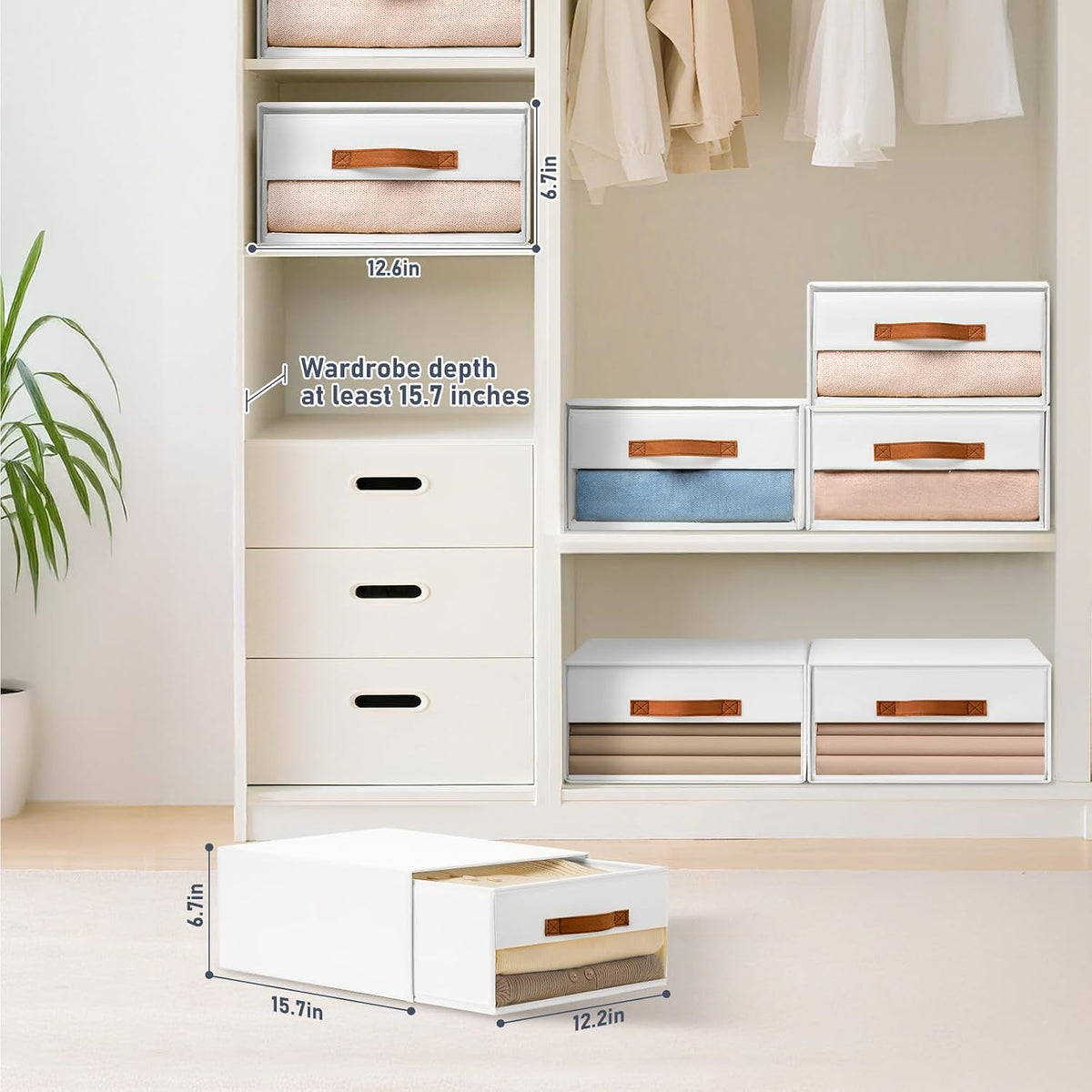Closet Organizers and Storage - Fabric Bins with Drawers for Closet Foldable Clothes Organizers with Clear Window, Stackable Storage Drawers Units for Bedroom, Living Room, Grey