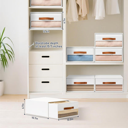 Closet Organizers and Storage - Fabric Bins with Drawers for Closet Foldable Clothes Organizers with Clear Window, Stackable Storage Drawers Units for Bedroom, Living Room, Grey