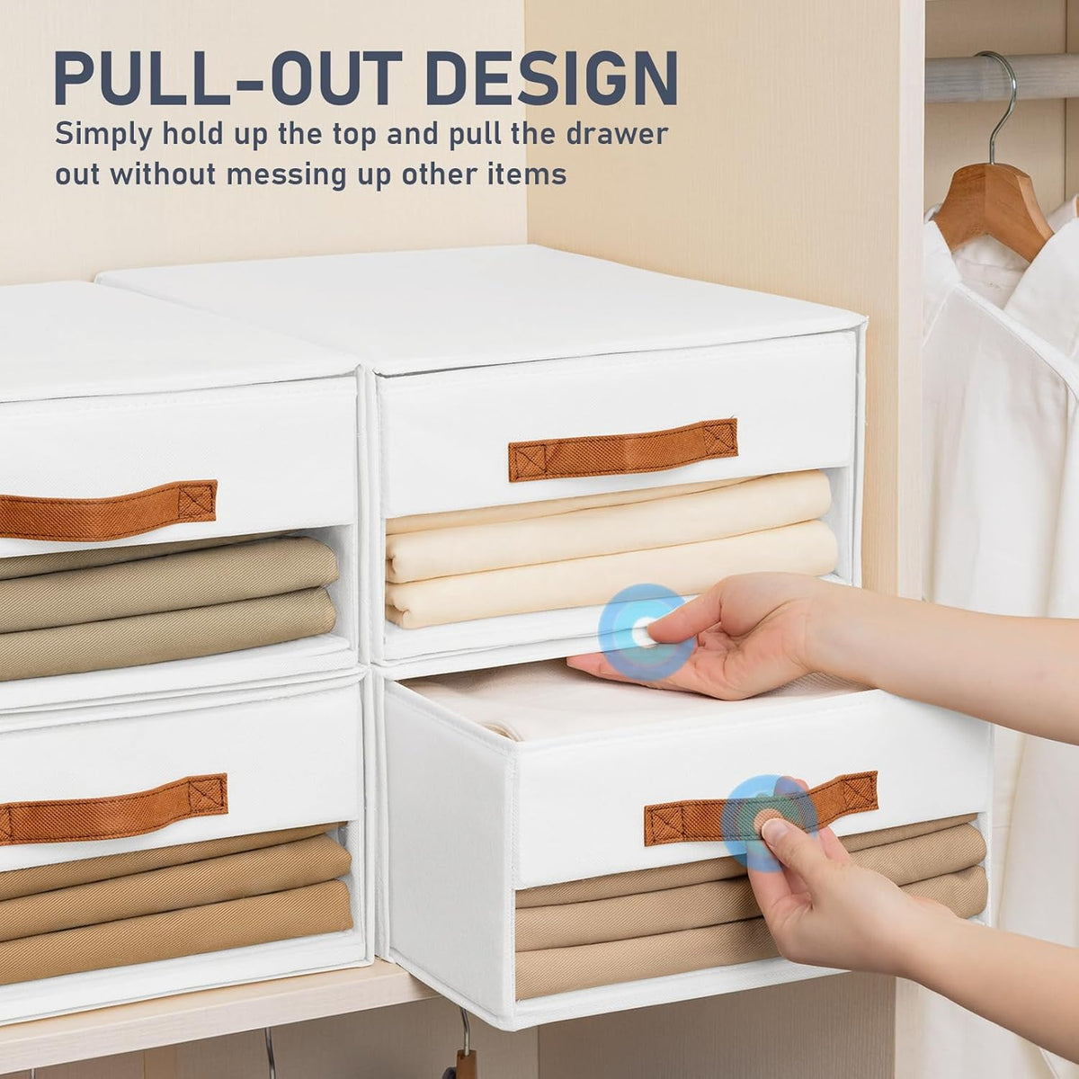 Closet Organizers and Storage - Fabric Bins with Drawers for Closet Foldable Clothes Organizers with Clear Window, Stackable Storage Drawers Units for Bedroom, Living Room, Grey