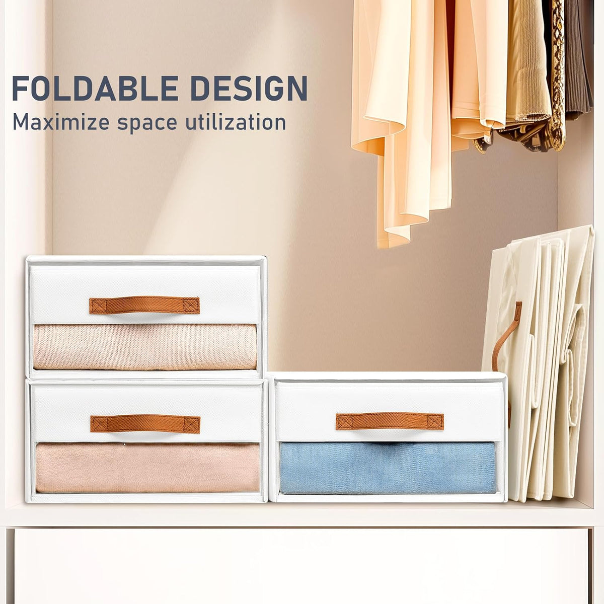 Closet Organizers and Storage - Fabric Bins with Drawers for Closet Foldable Clothes Organizers with Clear Window, Stackable Storage Drawers Units for Bedroom, Living Room, Grey