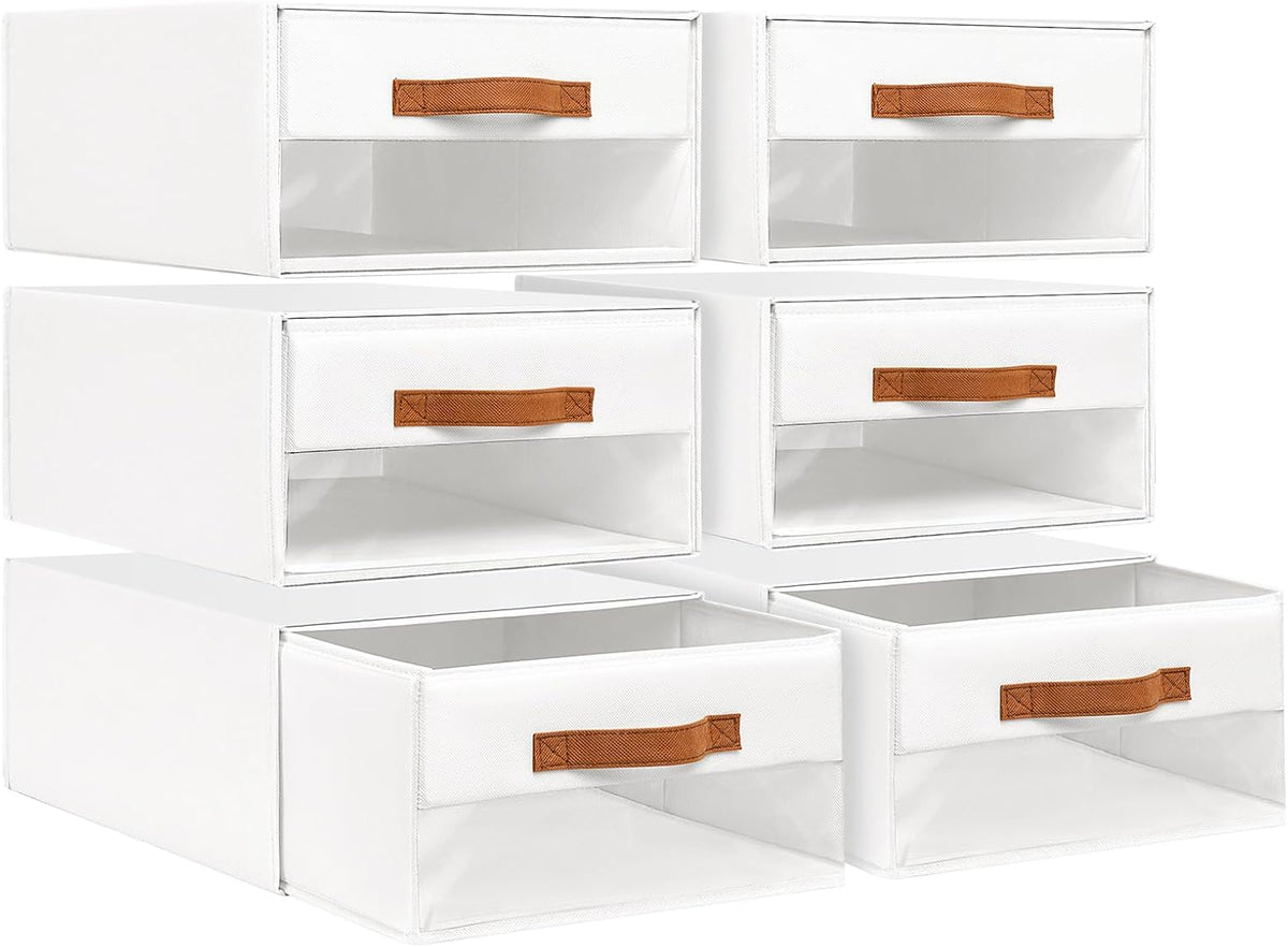 Closet Organizers and Storage - Fabric Bins with Drawers for Closet Foldable Clothes Organizers with Clear Window, Stackable Storage Drawers Units for Bedroom, Living Room, Grey
