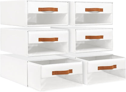 Closet Organizers and Storage - Fabric Bins with Drawers for Closet Foldable Clothes Organizers with Clear Window, Stackable Storage Drawers Units for Bedroom, Living Room, Grey