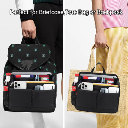 Small Rugged Organizer Insert for Briefcase Tote Shoulder Messenger Bag-19 Pockets,Padded Water-repellent Nylon-Black