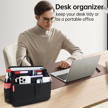 Small Rugged Organizer Insert for Briefcase Tote Shoulder Messenger Bag-19 Pockets,Padded Water-repellent Nylon-Black