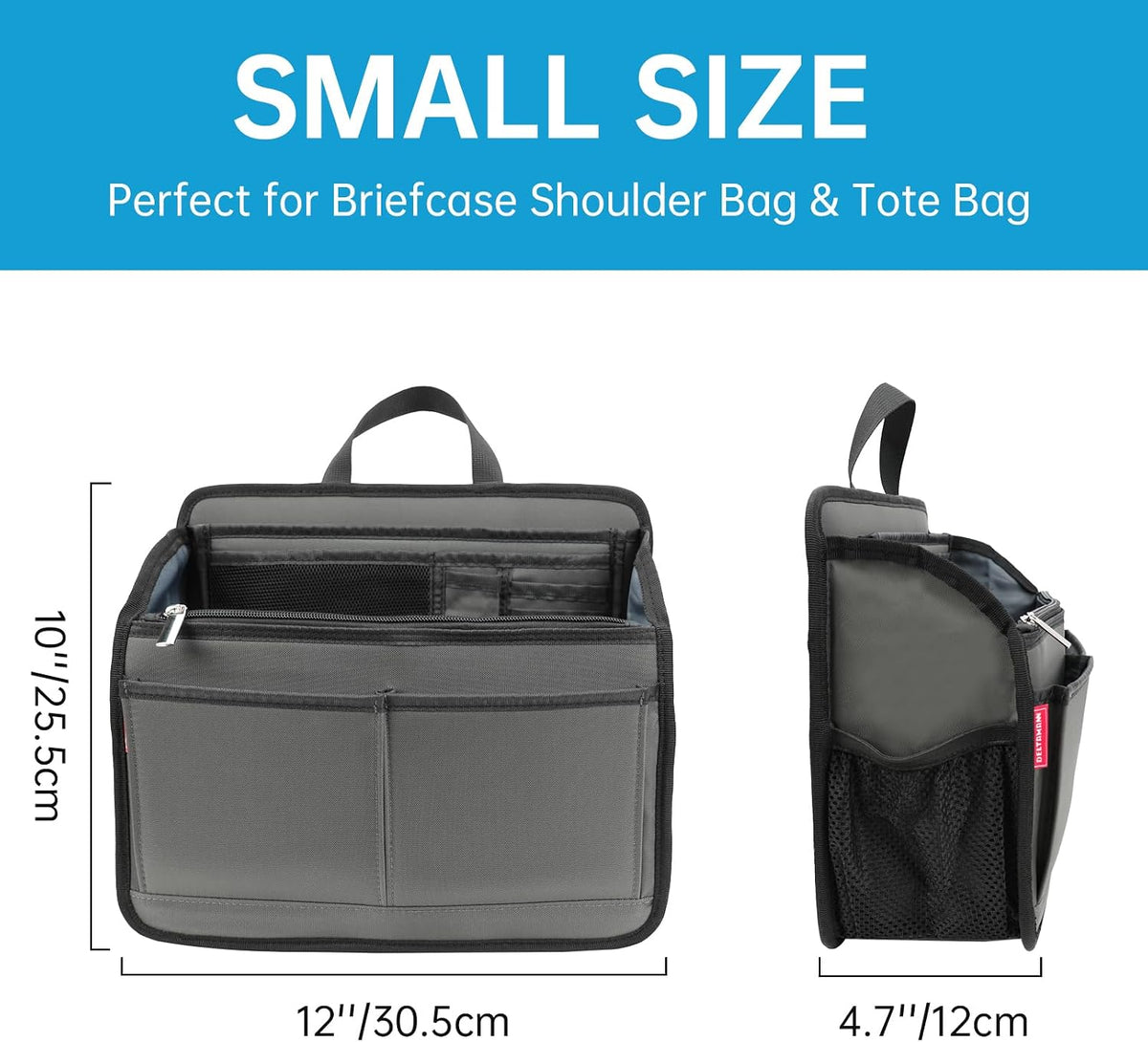 Small Rugged Organizer Insert for Briefcase Tote Shoulder Messenger Bag-19 Pockets,Padded Water-repellent Nylon-Black