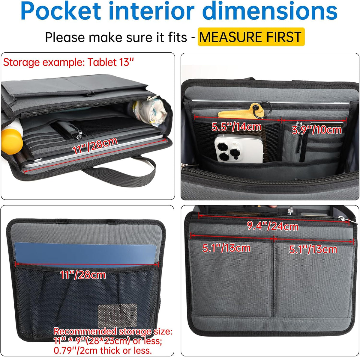 Small Rugged Organizer Insert for Briefcase Tote Shoulder Messenger Bag-19 Pockets,Padded Water-repellent Nylon-Black