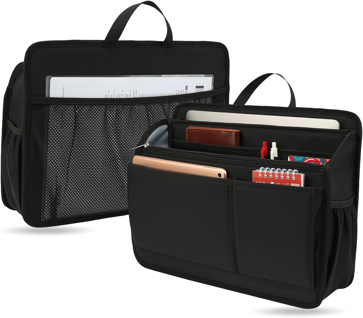 Small Rugged Organizer Insert for Briefcase Tote Shoulder Messenger Bag-19 Pockets,Padded Water-repellent Nylon-Black