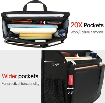 Small Rugged Organizer Insert for Briefcase Tote Shoulder Messenger Bag-19 Pockets,Padded Water-repellent Nylon-Black