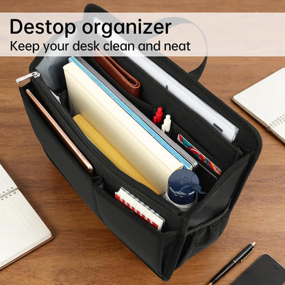 Small Rugged Organizer Insert for Briefcase Tote Shoulder Messenger Bag-19 Pockets,Padded Water-repellent Nylon-Black