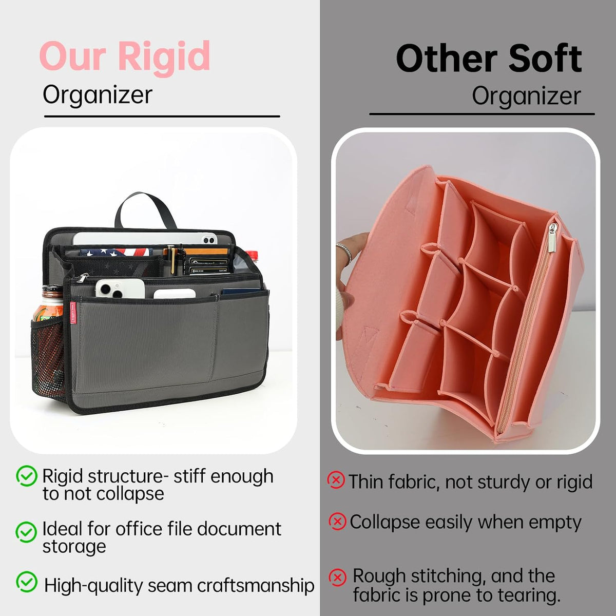 Small Rugged Organizer Insert for Briefcase Tote Shoulder Messenger Bag-19 Pockets,Padded Water-repellent Nylon-Black