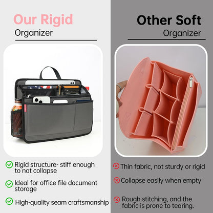 Small Rugged Organizer Insert for Briefcase Tote Shoulder Messenger Bag-19 Pockets,Padded Water-repellent Nylon-Black