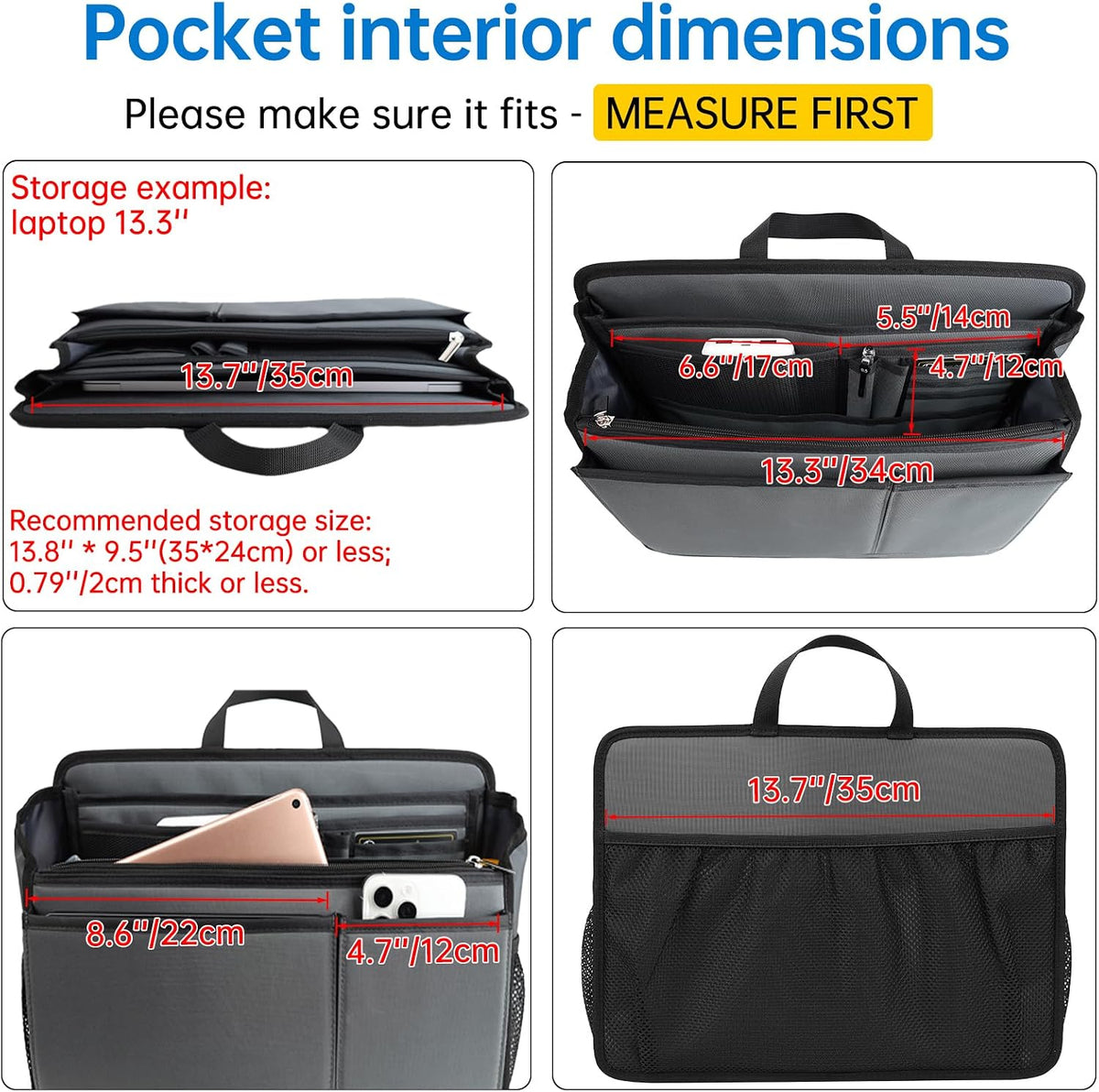 Small Rugged Organizer Insert for Briefcase Tote Shoulder Messenger Bag-19 Pockets,Padded Water-repellent Nylon-Black