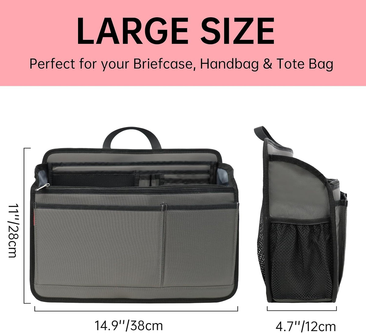 Small Rugged Organizer Insert for Briefcase Tote Shoulder Messenger Bag-19 Pockets,Padded Water-repellent Nylon-Black