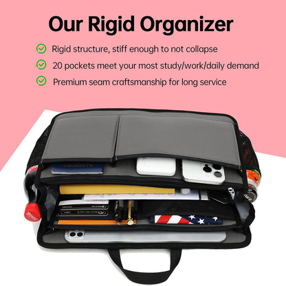 Small Rugged Organizer Insert for Briefcase Tote Shoulder Messenger Bag-19 Pockets,Padded Water-repellent Nylon-Black