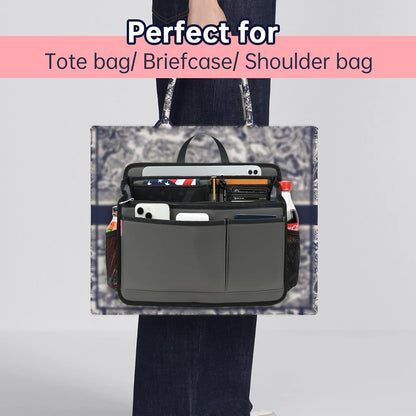 Small Rugged Organizer Insert for Briefcase Tote Shoulder Messenger Bag-19 Pockets,Padded Water-repellent Nylon-Black