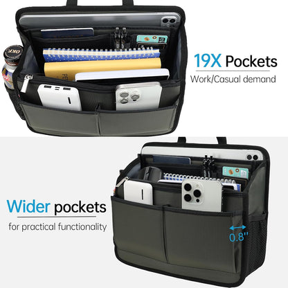 Small Rugged Organizer Insert for Briefcase Tote Shoulder Messenger Bag-19 Pockets,Padded Water-repellent Nylon-Black