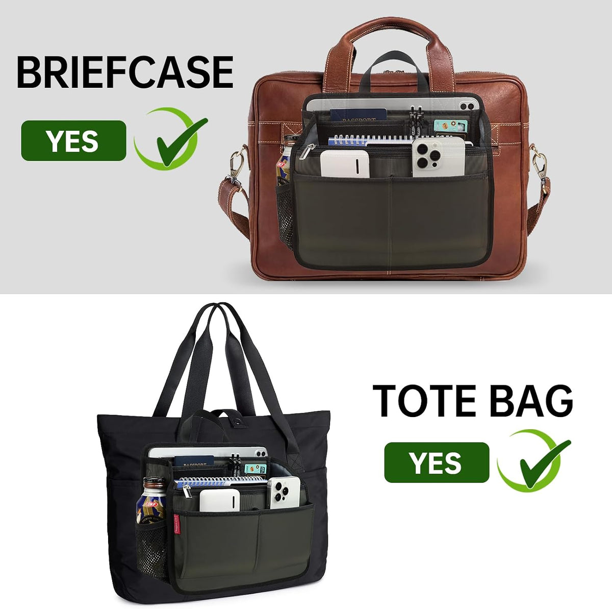Small Rugged Organizer Insert for Briefcase Tote Shoulder Messenger Bag-19 Pockets,Padded Water-repellent Nylon-Black