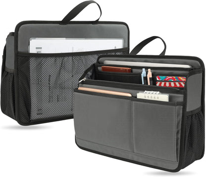 Small Rugged Organizer Insert for Briefcase Tote Shoulder Messenger Bag-19 Pockets,Padded Water-repellent Nylon-Black