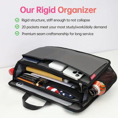 Small Rugged Organizer Insert for Briefcase Tote Shoulder Messenger Bag-19 Pockets,Padded Water-repellent Nylon-Black