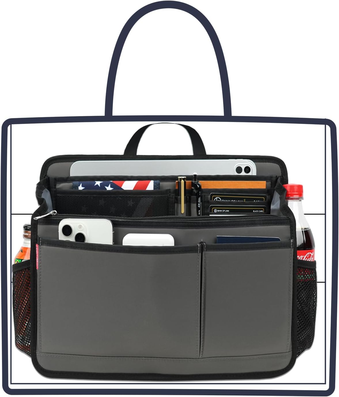 Small Rugged Organizer Insert for Briefcase Tote Shoulder Messenger Bag-19 Pockets,Padded Water-repellent Nylon-Black
