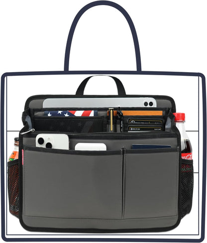 Small Rugged Organizer Insert for Briefcase Tote Shoulder Messenger Bag-19 Pockets,Padded Water-repellent Nylon-Black