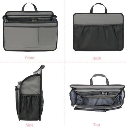 Small Rugged Organizer Insert for Briefcase Tote Shoulder Messenger Bag-19 Pockets,Padded Water-repellent Nylon-Black