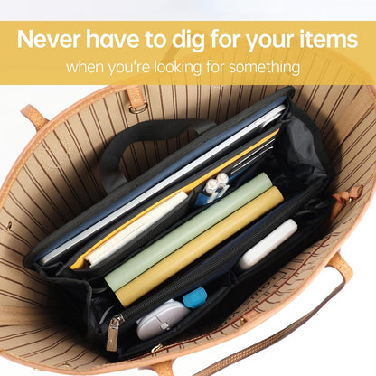 Small Rugged Organizer Insert for Briefcase Tote Shoulder Messenger Bag-19 Pockets,Padded Water-repellent Nylon-Black