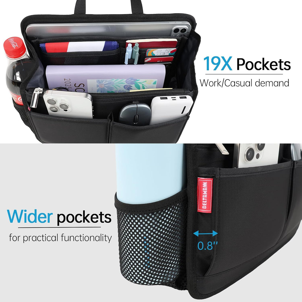 Small Rugged Organizer Insert for Briefcase Tote Shoulder Messenger Bag-19 Pockets,Padded Water-repellent Nylon-Black