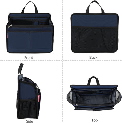 Small Rugged Organizer Insert for Briefcase Tote Shoulder Messenger Bag-19 Pockets,Padded Water-repellent Nylon-Black