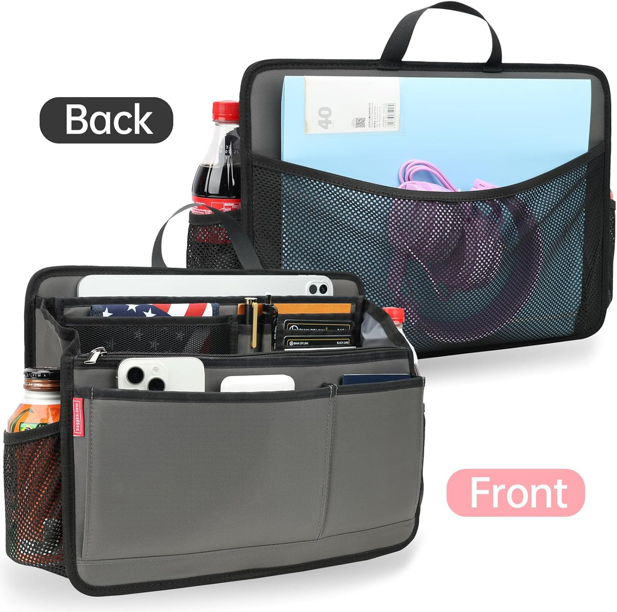 Small Rugged Organizer Insert for Briefcase Tote Shoulder Messenger Bag-19 Pockets,Padded Water-repellent Nylon-Black