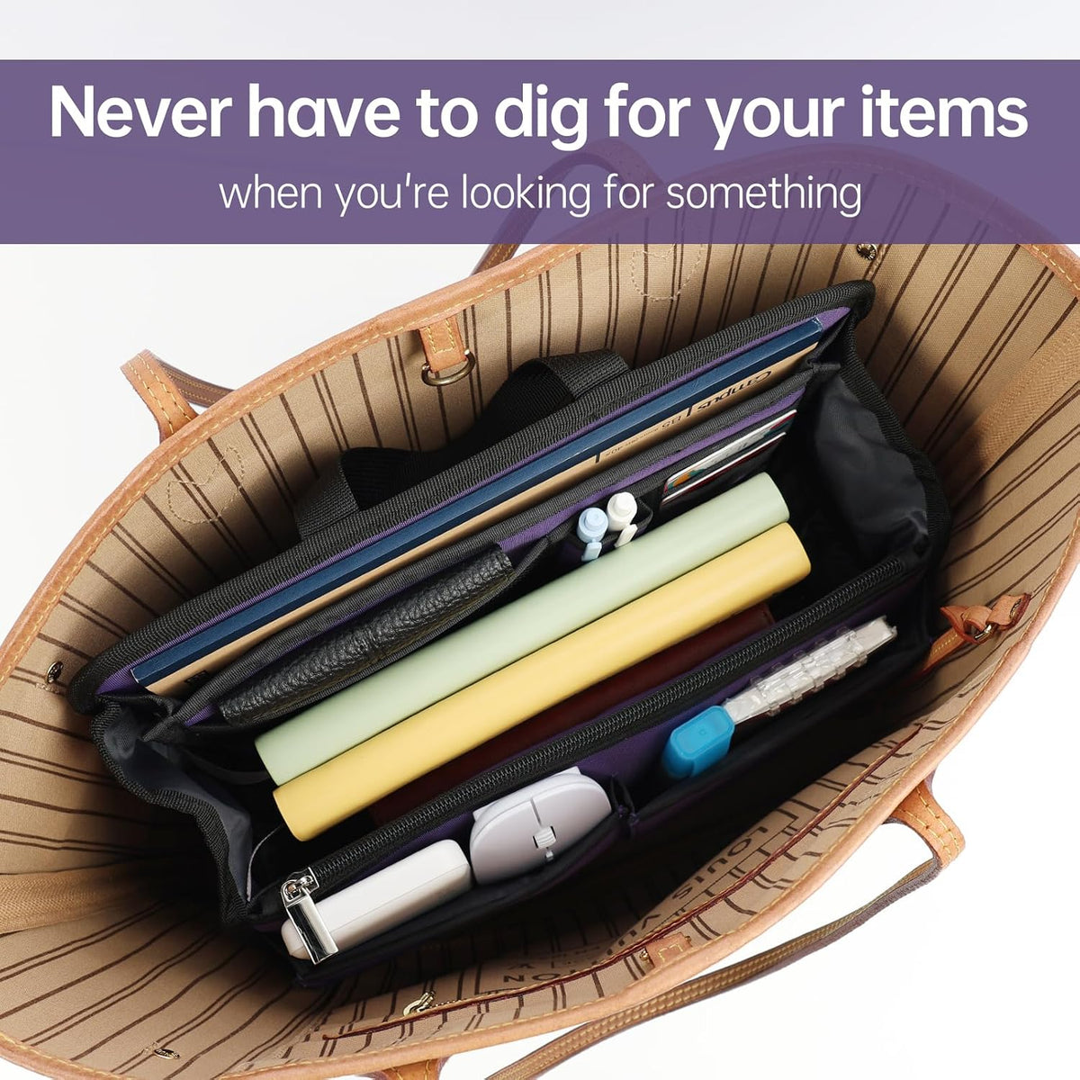 Small Rugged Organizer Insert for Briefcase Tote Shoulder Messenger Bag-19 Pockets,Padded Water-repellent Nylon-Black