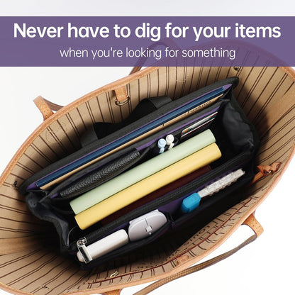 Small Rugged Organizer Insert for Briefcase Tote Shoulder Messenger Bag-19 Pockets,Padded Water-repellent Nylon-Black