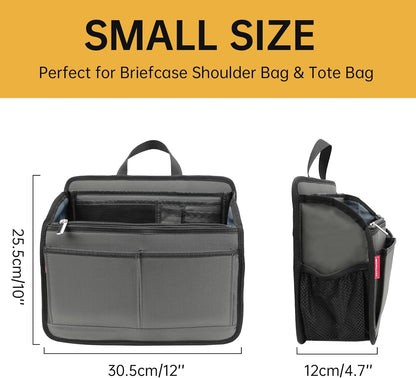 Small Rugged Organizer Insert for Briefcase Tote Shoulder Messenger Bag-19 Pockets,Padded Water-repellent Nylon-Black