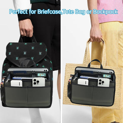 Small Rugged Organizer Insert for Briefcase Tote Shoulder Messenger Bag-19 Pockets,Padded Water-repellent Nylon-Black