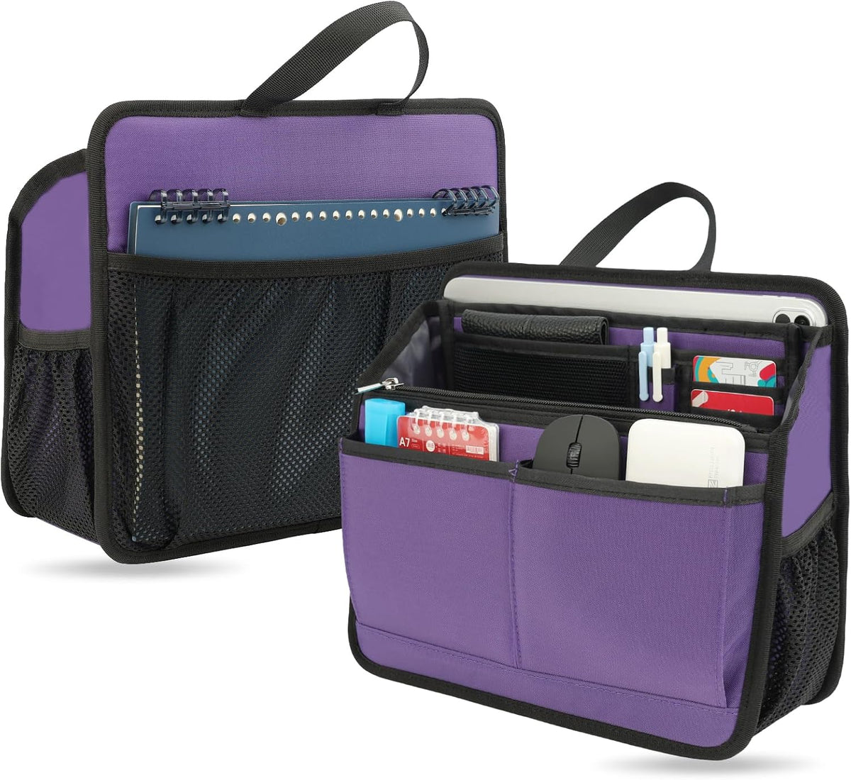 Small Rugged Organizer Insert for Briefcase Tote Shoulder Messenger Bag-19 Pockets,Padded Water-repellent Nylon-Black