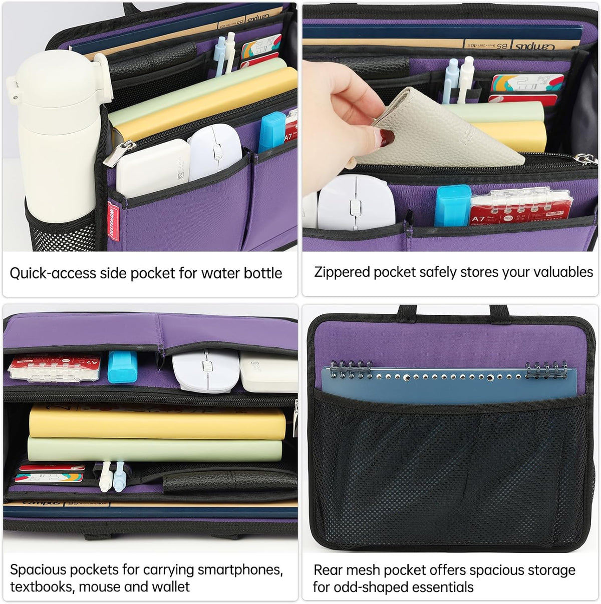 Small Rugged Organizer Insert for Briefcase Tote Shoulder Messenger Bag-19 Pockets,Padded Water-repellent Nylon-Black