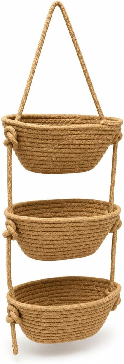 Nursery Over the Door Basket, 3 Tier Woven Wall Hanging Bag Set, 1Pc