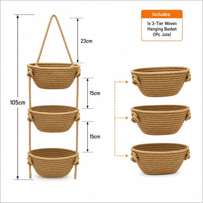 Nursery Over the Door Basket, 3 Tier Woven Wall Hanging Bag Set, 1Pc