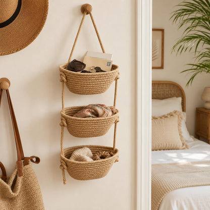 Nursery Over the Door Basket, 3 Tier Woven Wall Hanging Bag Set, 1Pc