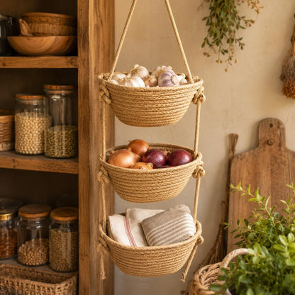 Nursery Over the Door Basket, 3 Tier Woven Wall Hanging Bag Set, 1Pc